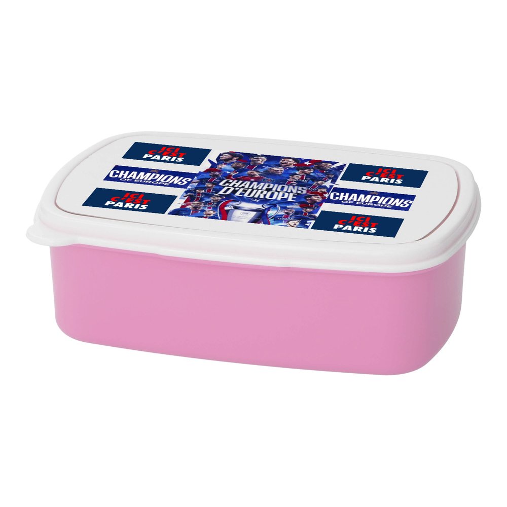Boîte repas ou gouter rose avec couvercle " CHAMPION D EUROPE "