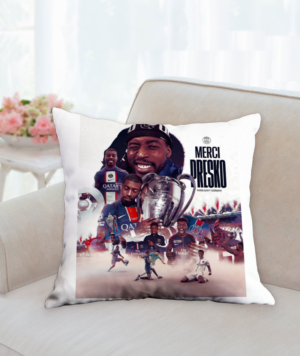 Coussin " MERCI PRESKO " 35.6 cm X 35.6 cm ( MOYEN/PETIT)